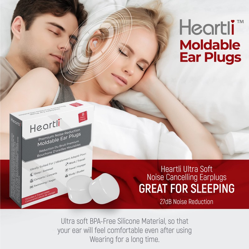 Heartli Premium Moldable Ultra Soft Silicon Ear Plugs Max Comfort