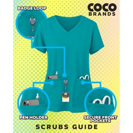 COCO BRANDS Strawberry Shortcake Women's All Over Print, V-Neck Scrub Top with Pockets - Comfortable Work Uniform, Size XX-Large, Red Strawberry Shortcake Print