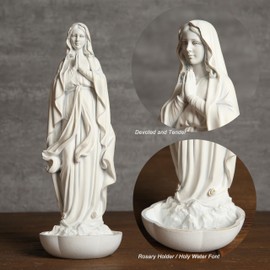BC - Estatua católica de Nuestra Señora de Lourdes, figura blanca de la Virgen María, soporte para rosario de mesa, regalo religioso, escultura renacentista clásica hecha a mano por Buildclassic