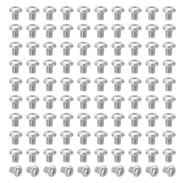 PATIKIL M2.5-0.45x3mm Button Head Socket Cap Screws, 100 Pcs 304