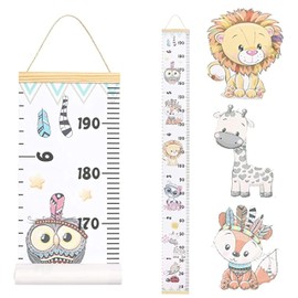 JJGoo Baby Growth Chart Hanging Ruler Wall Decor, Wood Frame Fabric Canvas Removable Height Measurement Ruler Wall Height Growth Chart for Kids Toddlers and Babies (Animal Pattern)