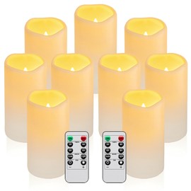 9PACK Outdoor Waterproof Plastic flameless Candles with Remote Control LED Flickering Battery Operated Pillar Candles Cycling 24 Hours Timer (D3 xH5.5) for Camping, Weddings, Party,Home Decoration