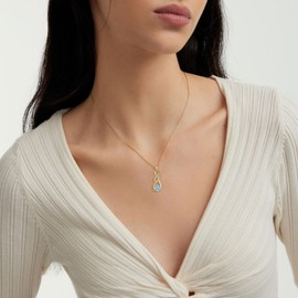 LOCIBLO March Birthstone Necklaces for Women 925 Sterling Silver Infinity Pendant 18K Gold Plated Blue Synthetic Aquamarine Necklace Jewellery for Her, 16"+2"