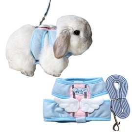 Rabbit Harness and Leash for Walking Escape Proof - Cute Angle Swing Mesh Breathable Bunny Vest Harness Outdoor Camping Hiking Training - Also Suit for Ferret Kittn Puppy Small Animals (Medium)