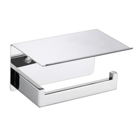 LANC Toilet Paper Holder with Shelf Silver Chrome Toilet Tissue Roll Holder with Wipes Shelf for Washroom Wall Mounted or Self-Adhesive Toilet Paper Roll Holder Stainless Steel, A8367CP