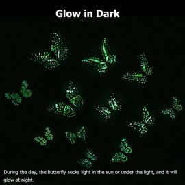 KARLOR 3D Butterflies Glow Decoration, Pack of 12 Luminous Butterfly Double Layer Wall Decoration Butterfly Decoration Wall Sticker Bedroom Decoration Wedding Party Decoration Glow in the Dark