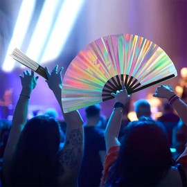 Generic Boots on the Ground Fan, Clacking Fans for Line Dancing, Line Dance Popping Fan, Foldable Laser Colors Hand Fan for Cooling, Dance, Party & Decoration (A)