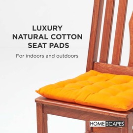 HOMESCAPES - Seat Pad - Orange - 40 x 40 cm - Indoor - Garden - Dining - Chair Cushion with a Button Tie Handle to fix to Chair - 100% Cotton - Well Filled - Easy Care - Washable At Home