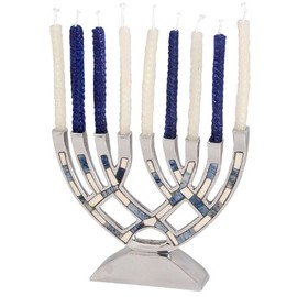 Aluminum Hanukkah Menorah with Blue and White Inlay