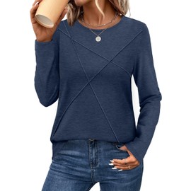 XIEERDUO Long Sleeve Shirts for Women Business Casual Oversized T Shirts Tunic Tops to Wear with Leggings Work Blue 3XL