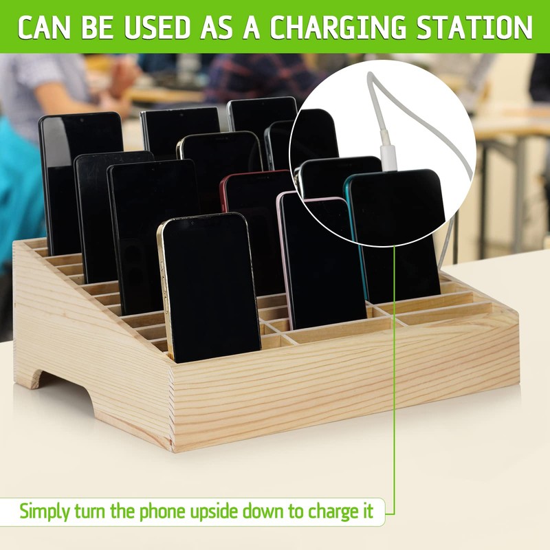 Lzttyee Wooden 36-Grid Cell Phones Storage Box Desktop Mobile Phone