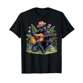 Cottagecore Aesthetic Mushroom Black Panther Playing Banjo T-Shirt