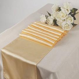 MDS 15 PCS Satin Table Runners 12 x 108 Inch Charmeuse Sateen Silk Table Runner for Indoor Outdoor Wedding Reception Birthday Graduation Party Event Banquet Dining Table Decoration - Beige