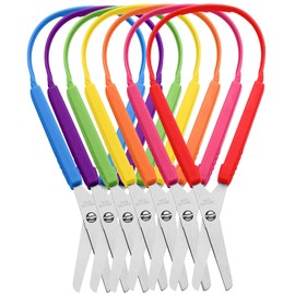 Qaestuan Pack of 7 Loop Scissors with Handle, Self-Opening Safety Scissors for Children, Colourful Children's Scissors with Adaptive Handle, Toddler Scissors, Self-Opening Scissors, Suitable for