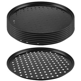 MANCHAP 8 Pack 12.5 Inch Black Pizza Pans with Holes, 32cm Perforated Pizza Baking Tray, Nonstick Carbon Steel Pizza Pan for Cooking, Grilling