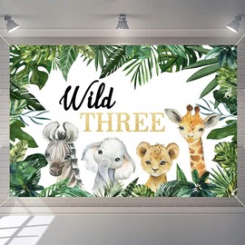 Safari Wild Three Backdrop Third Birthday Party Banner Birthday Decorations Boy 3rd Birthday Party Supplies Welcome Sign for Indoor Outdoor
