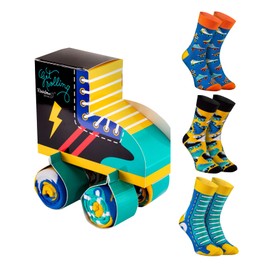 Rainbow Socks - Women's Men's Roller Skates Socks Box Funny - 3 Pairs, ROLLER SKATES