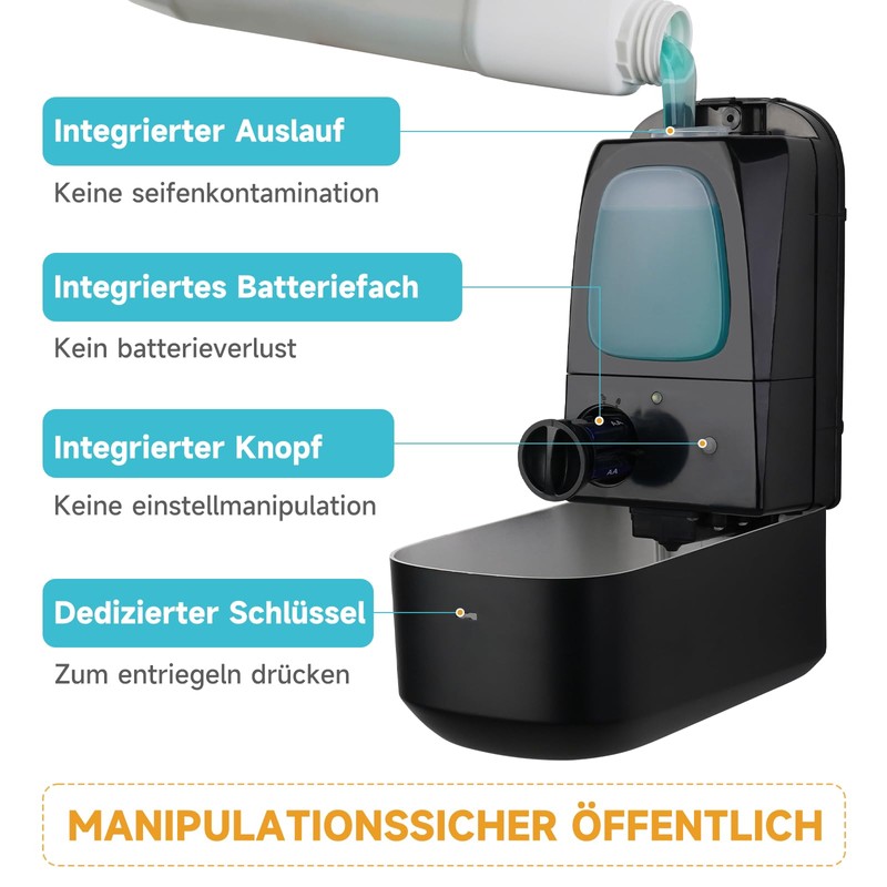 AIKE AK1226S Automatic Soap Dispenser Wall-Mounted, Tamper-proof Design for Public