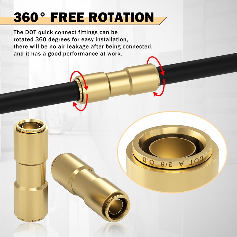 CheeMuii 6 PCS 3/8 Brass DOT Air Line Fitting Straight