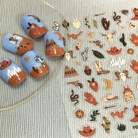 Retro Cowboy Nail Art Stickers Western Cowboy Style Self-Adhesive DIY Nail Decals Brown Cowboy Hat Designs Nail Stickers for Nail Art Retro Style Nail Art Decals Nail Art Design Decoration Nail 1PCS
