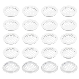 PATIKIL 60 mm Circular Soffit Vent, 20 Pcs Stainless Steel Round Mesh Hole Air Vents Dual Panel Round Mesh Hole Louver for Kitchen Wardrobes Shoe Sundry Cabinets Bathroom, White