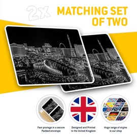 Rectangle Stickers(Set of 2) 7.5cm BW - Las Vegas Strip Night Scene Fun Decals for Laptops,Tablets,Luggage,Scrap Booking,Fridges, #38744