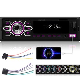 1 DIN Car Radio with Bluetooth 5.1 - Bluetooth Car Radio with EQ, FM Radio, App Control, Voice Control, Hands-Free Calling, USB/AUX/TF Input, Power Off Memory + Remote Control