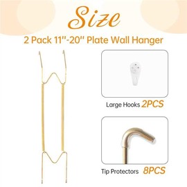 Bilillo 2 Pack Plate Hangers for The Wall, Suitable for 11-20 inch Decorative Plate, Stainless Steel Invisible Heavy Duty Wire Plate Holder with Wall Hooks, Plate Hangers for Displaying Plates