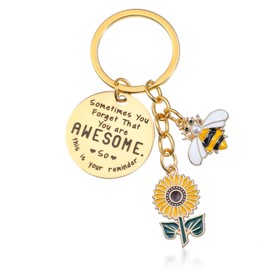 Nogeqi Sunflower Keychain for Women, Inspirational Gifts with Bee Charm, Motivational Keyring for Friends, Coworkers, Jewelry Accessory for Purse, Wallet, Backpack（with Box）