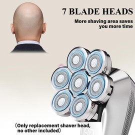 Kopfrasierer-Ersatzköpfe, 7D Glatze Rasierer-Ersatzkopf, Universal-Ersatzklingenkopf-Rasierer für Männer, IPX7 wasserdichter Rasiererkopf-Ersatz Ersatzköpfe mit Rotierenden Schneidern für Nass