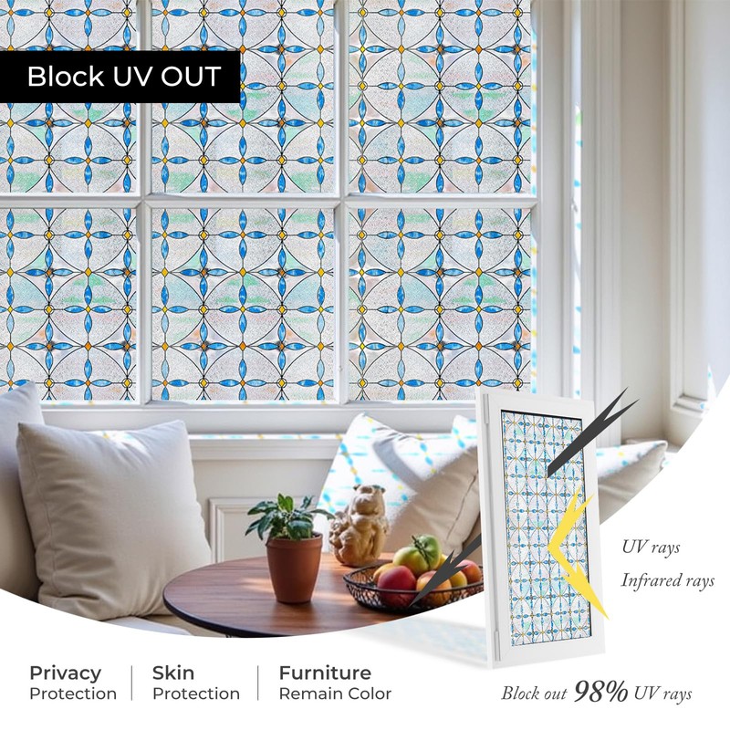 Window Privacy Film, 3D Stained Glass Window Film, 35.4x78.7in