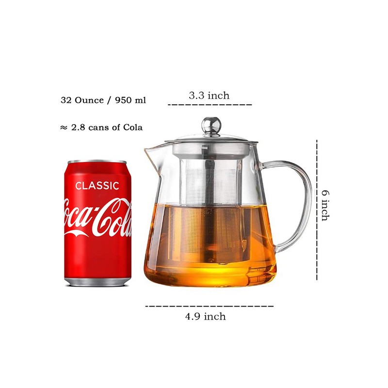 Glass Teapot with Infuser Tea Pot 32oz/43oz Tea Kettle Stovetop