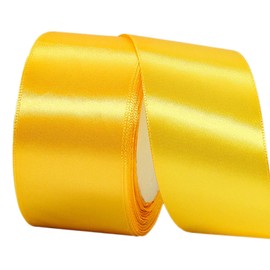 POPOYU Cotton Ribbon Red 5 cm, Satin Ribbon 5 cm Wide, Decoration Gift Ribbon, Gift Ribbon Wide Golden Yellow for Dress Wedding, Christening and Birthday Gifts, Satin Decorative Ribbon, Decorative