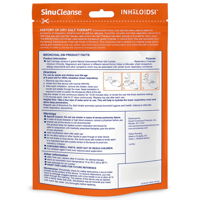 SinuCleanse Inhalo Bronchial Dry Salt Inhaler, 100% All-Natural Salt Crystals