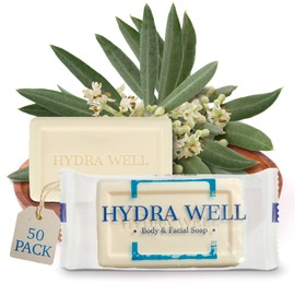 HYDRA WELL Bulk Soaps 0.85 oz, 50 Pack Hotel Travel Size Mini Individually Wrapped Bars Small Bulk Toiletries for Guest Bathroom, Vacation Rentals, Airbnb, VRBO, Charity Donations