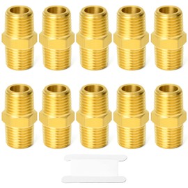 GASHER 5PCS Brass Pipe Fitting, Reducing Hex Nipple, 1/4-Inch Male Pipe x 1/4-Inch Male Pipe