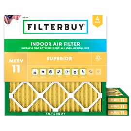 Filterbuy 21x21x1 Air Filter MERV 11 Allergen Defense (4-Pack), Pleated HVAC AC Furnace Air Filters Replacement (Actual Size: 20.50 x 20.50 x 0.75 Inches)