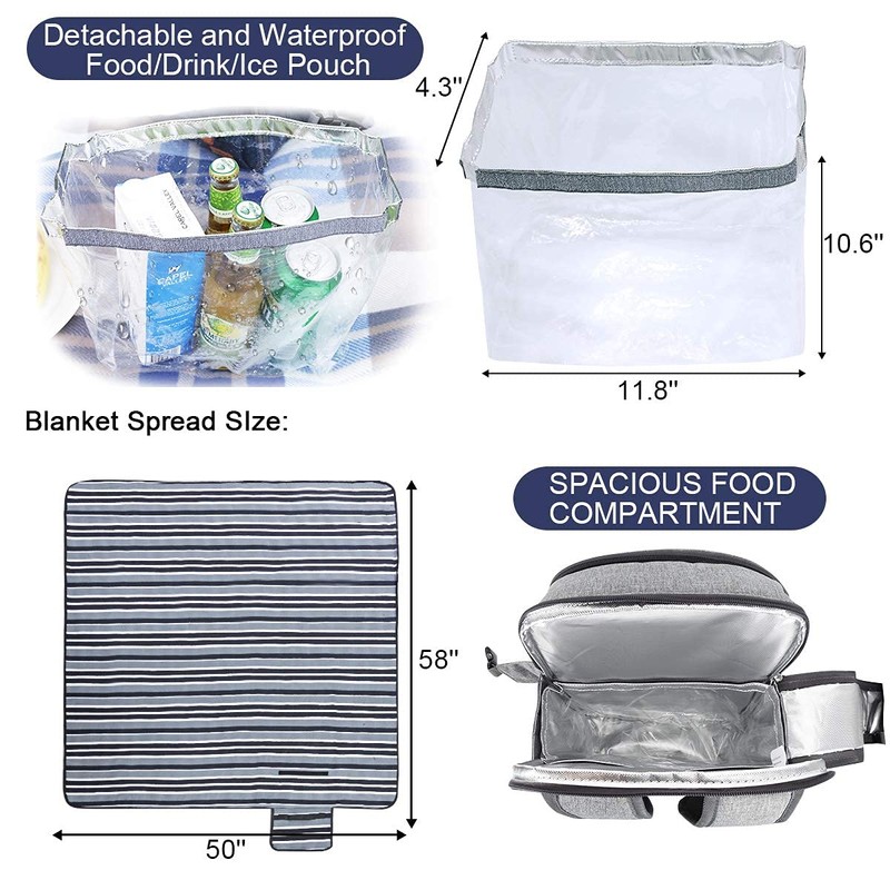 Sunflora Picnic Backpack for 4 Person with Blanket Picnic Basket