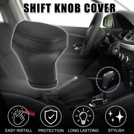 TUCKBOLD Gear Shift Knob Cover for Kia Sportage 2011-2016 with Black Stitches Durable | Interior Transmission Shifter Boot Lever Cover Black Faux Leather 1 Pcs