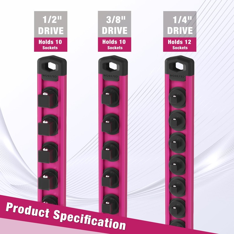 WORKPRO Magnetic Socket Organizer, 3/8-Inch Drive Aluminum Alloy Socket Rail,