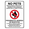 Weatherproof Plastic Vertical ADA No Pets Service Animals Allowed Bilingual
