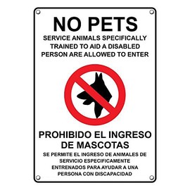 Weatherproof Plastic Vertical ADA No Pets Service Animals Allowed Bilingual Sign with English & Spanish Text and Symbol