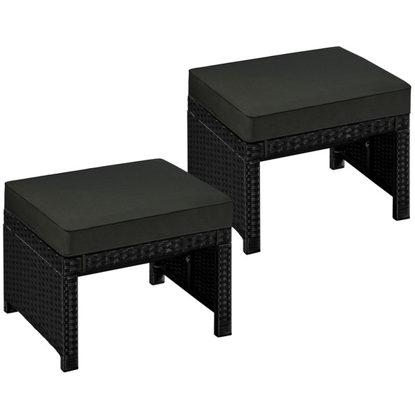 Yaheetech Wicker Ottomans, Set of 2 Footrest with Removable Cushion,