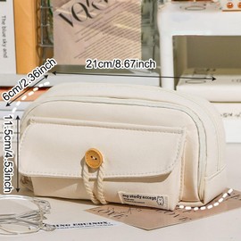 KASESSS Pencil Case, Pencil Case, Large Pencil Case, 4 Dividers, Multifunctional Pencil Case, Girls with Decorative Patches for Children, School, Home, Office Supplies, cream white, Modern