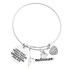 Gymnastics Bracelet – Faith Cross Bangle with “I Can Do All Things” Engraving, Adjustable Jewelry Gift for Girls & Gymnasts