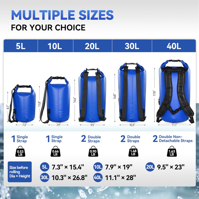 MARCHWAY Floating Waterproof Dry Bag 5L/10L/20L/30L/40L, Roll Top Sack Keeps