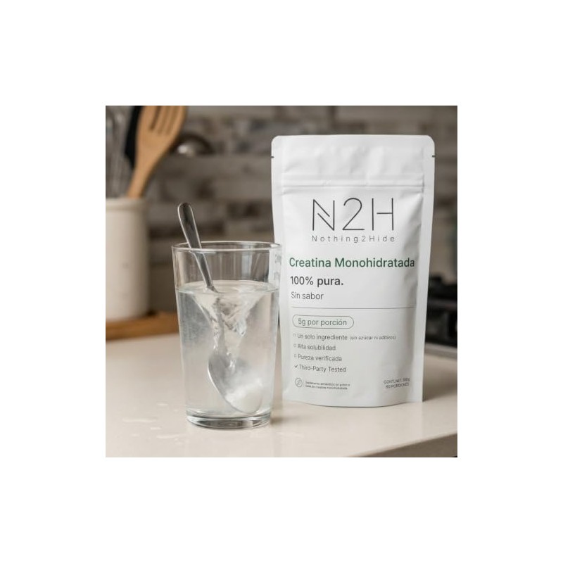 N2H Creatina Monohidratada 100% Pura, 600g, 5 g por Porción,