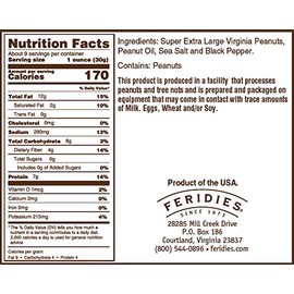 FERIDIES Sea Salt and Black Pepper Super Extra Large Virginia Peanuts 9oz Can