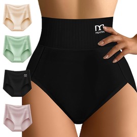 2XK-NOV 4 Pieces Cotton High Waist Bodice Pants Women's Belly Control Shapewear Figure Shaping Bodice Briefs, Skin colour + green + black + pink, L
