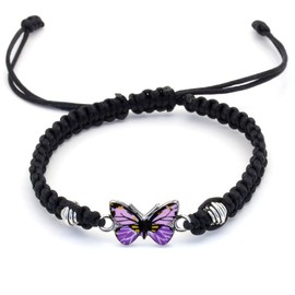 COLORFUL BLING Butterfly Charm Bracelets Adjustable Hand Woven String Bracelets BFF Gift forWomen-purple